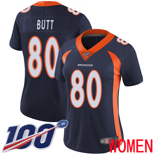 Women Denver Broncos 80 Jake Butt Navy Blue Alternate Vapor Untouchable Limited Player 100th Season Football NFL Jersey